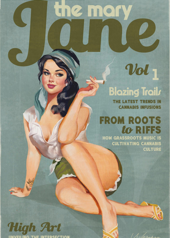 Wall art Mary Jane Retro Vintage Pinup Cannabis Art-1