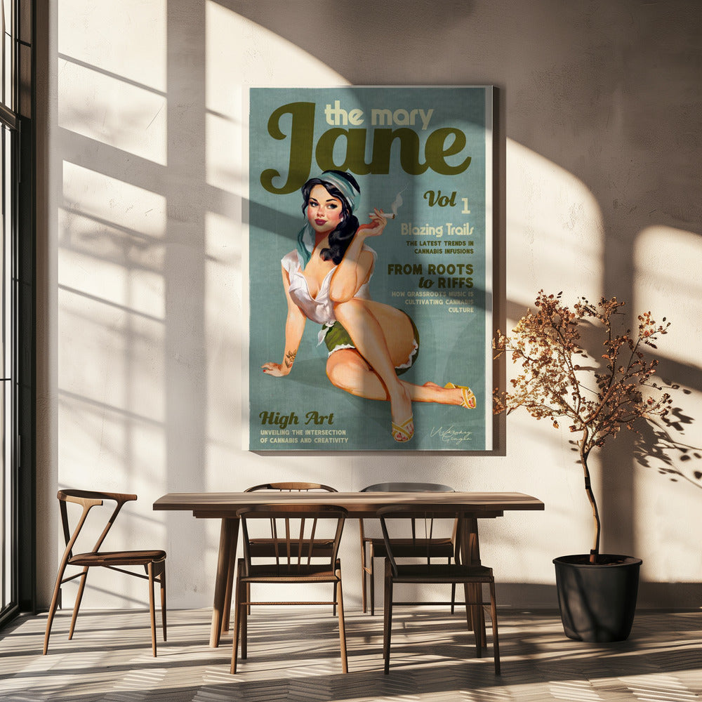 Wall art Mary Jane Retro Vintage Pinup Cannabis Art-4